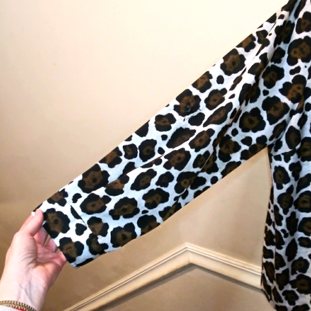 Michael Kors 3X Leopard Print Convertible Tab Sleeve Button Front Tunic Blouse - Picture 4 of 12